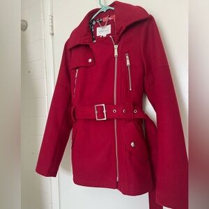 BCBGeneration red Belted wool trench Coat with detachable hood